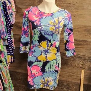 Lilly Pulitzer Vibrant Floral Sleeved Pima Cotton Dress XXS